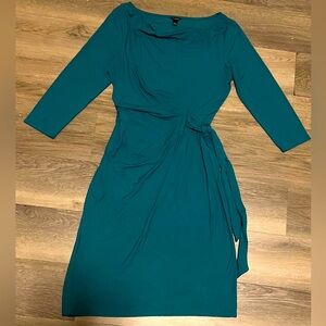 Ann Taylor Green Faux Wrap Cowl Neck 3/4 Sleeves Sheath Dress Size Small